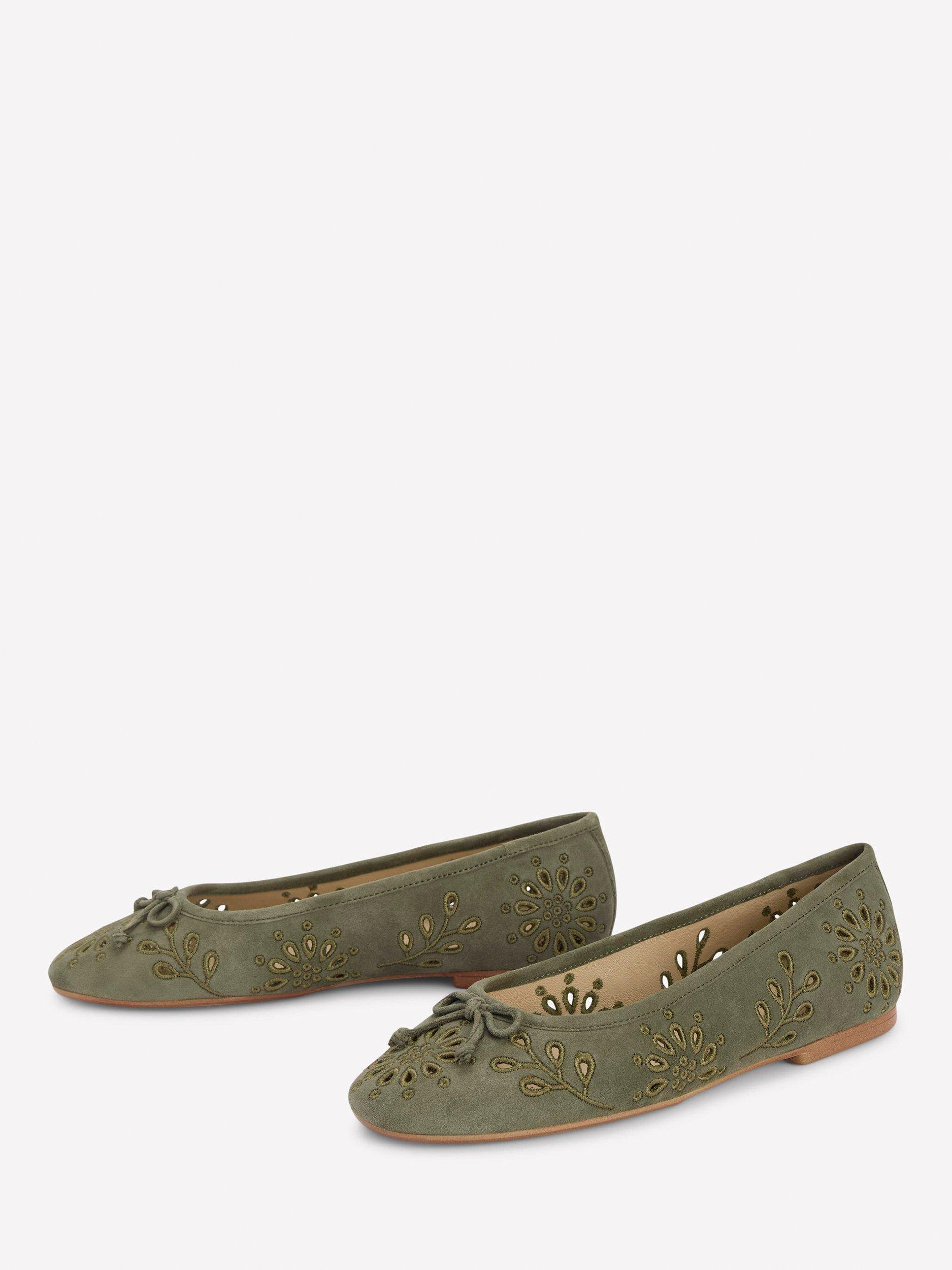 Product image 2 of 5, which shows Boden Cut Out Suede Ballet Flats, Deep Olive, 4