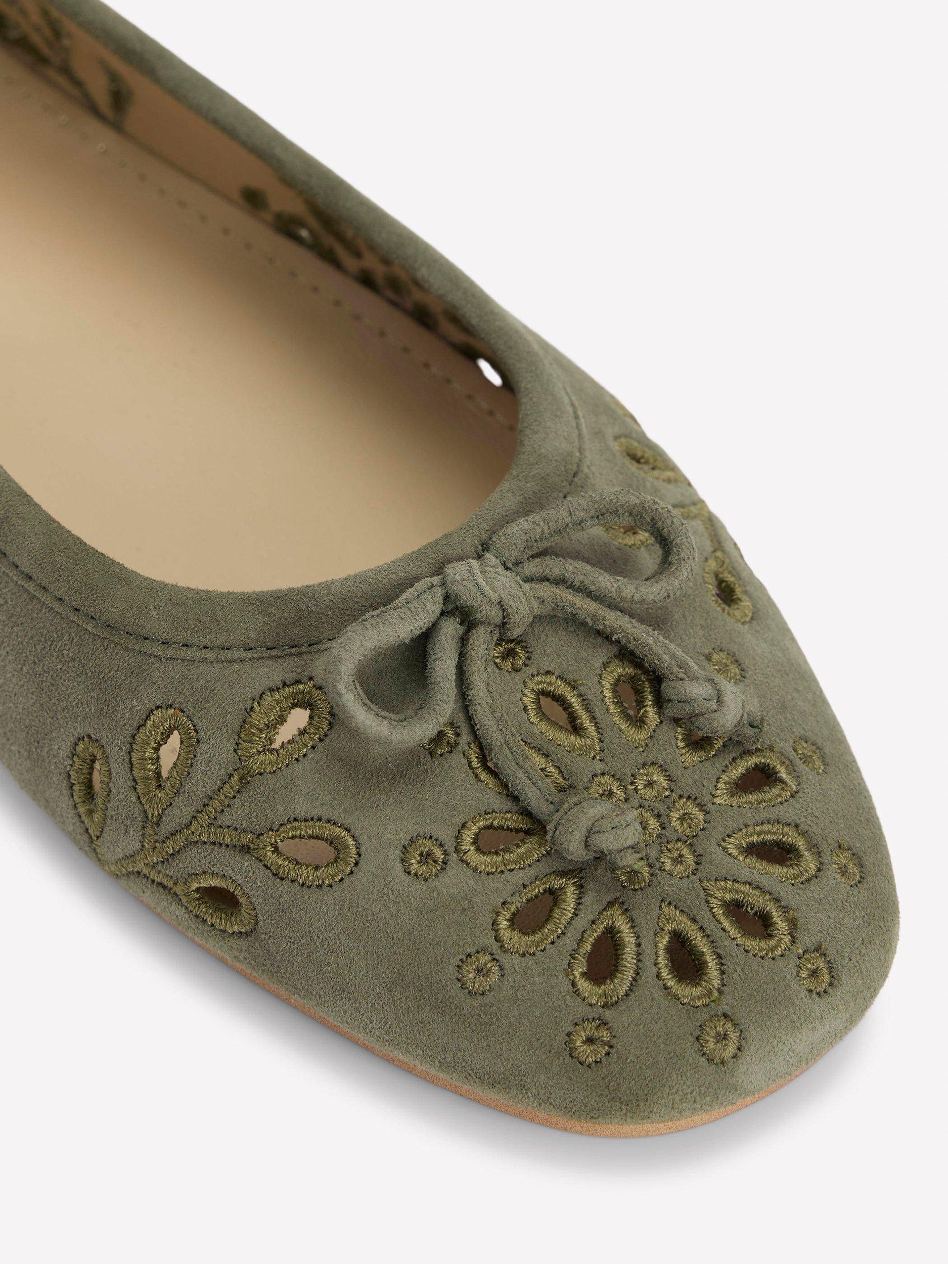 Product image 3 of 5, which shows Boden Cut Out Suede Ballet Flats, Deep Olive, 4