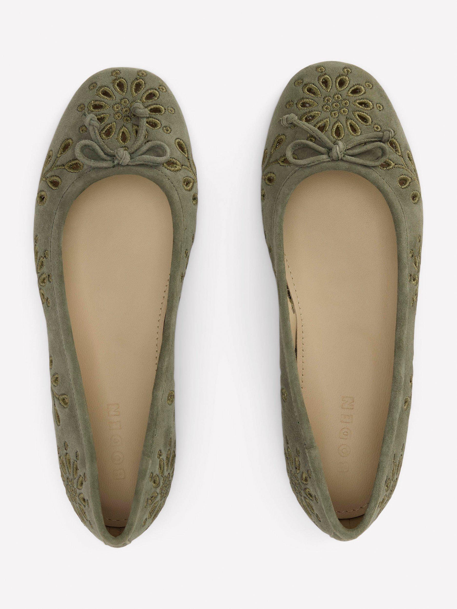 Product image 4 of 5, which shows Boden Cut Out Suede Ballet Flats, Deep Olive, 4