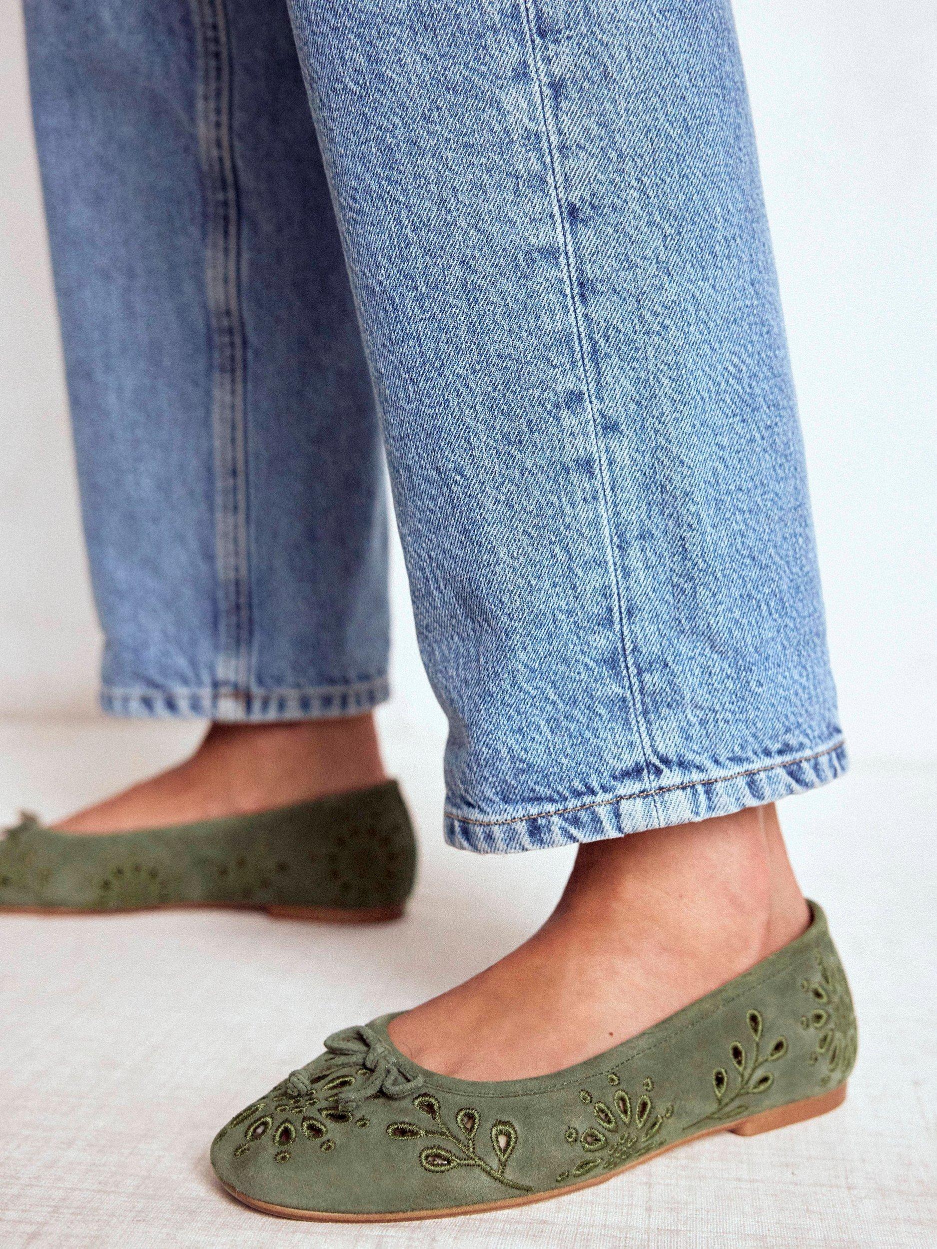 Product image 5 of 5, which shows Boden Cut Out Suede Ballet Flats, Deep Olive, 4