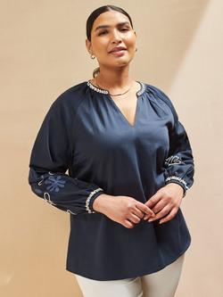Live Unlimited Curve Embroidered Sleeve Top, Blue, Blue