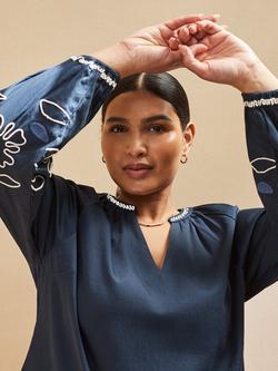 Live Unlimited Curve Embroidered Sleeve Top, Blue - view 2, Blue