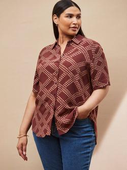 Live Unlimited Curve Geometric Short Sleeve Shirt, Brown - view 2, Brown