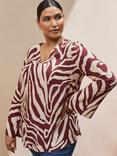 Live Unlimited Curve Animal Print Split Sleeve Top, Cream/Multi
