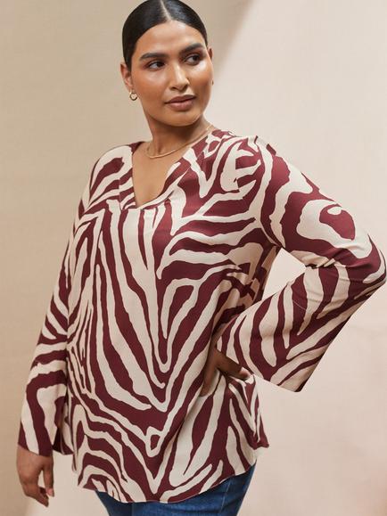 Live Unlimited Curve Animal Print Split Sleeve Top, Cream/Multi, Cream/Multi