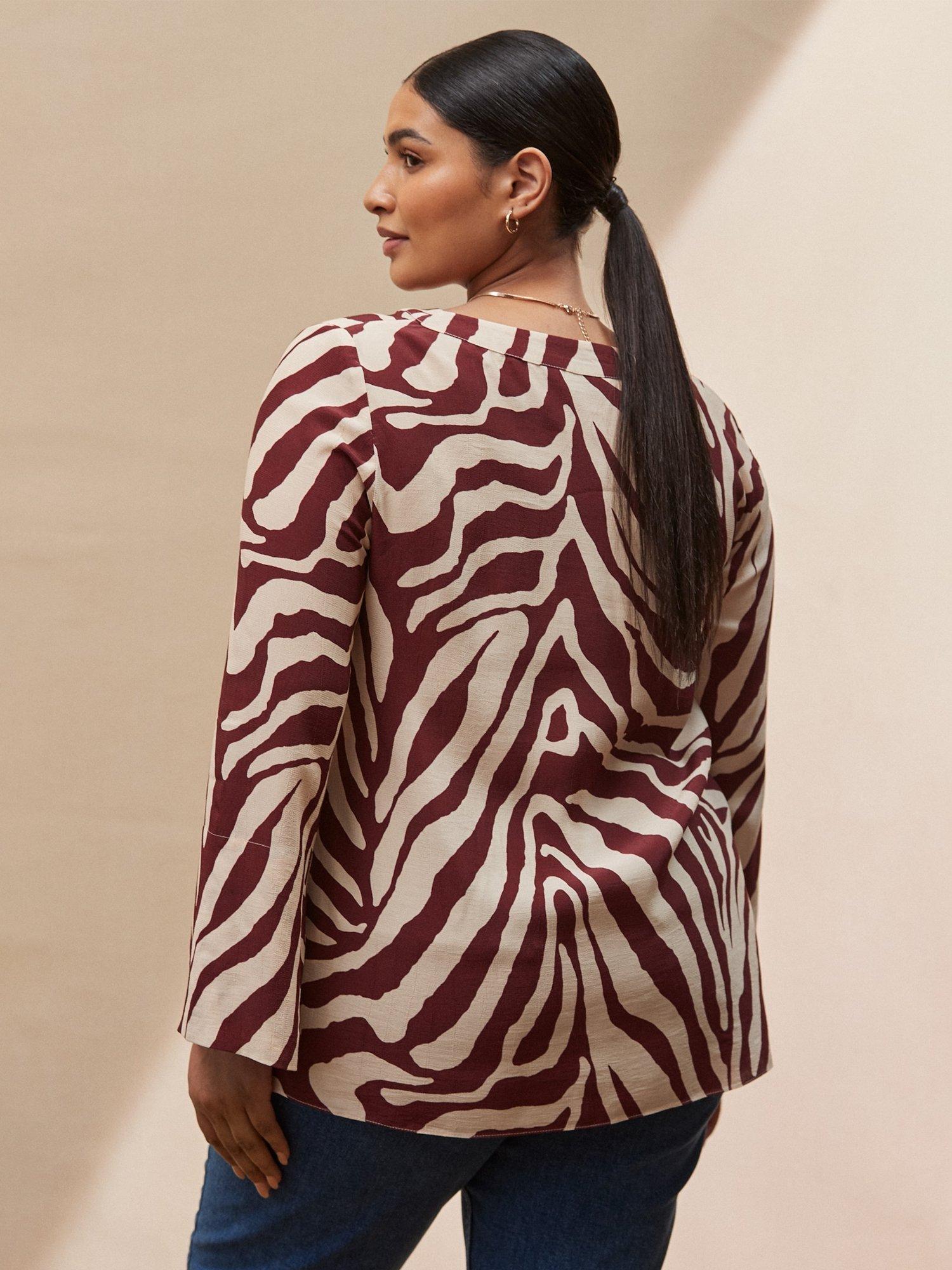 Product image 4 of 4, which shows Live Unlimited Curve Animal Print Split Sleeve Top, Cream/Multi, 12