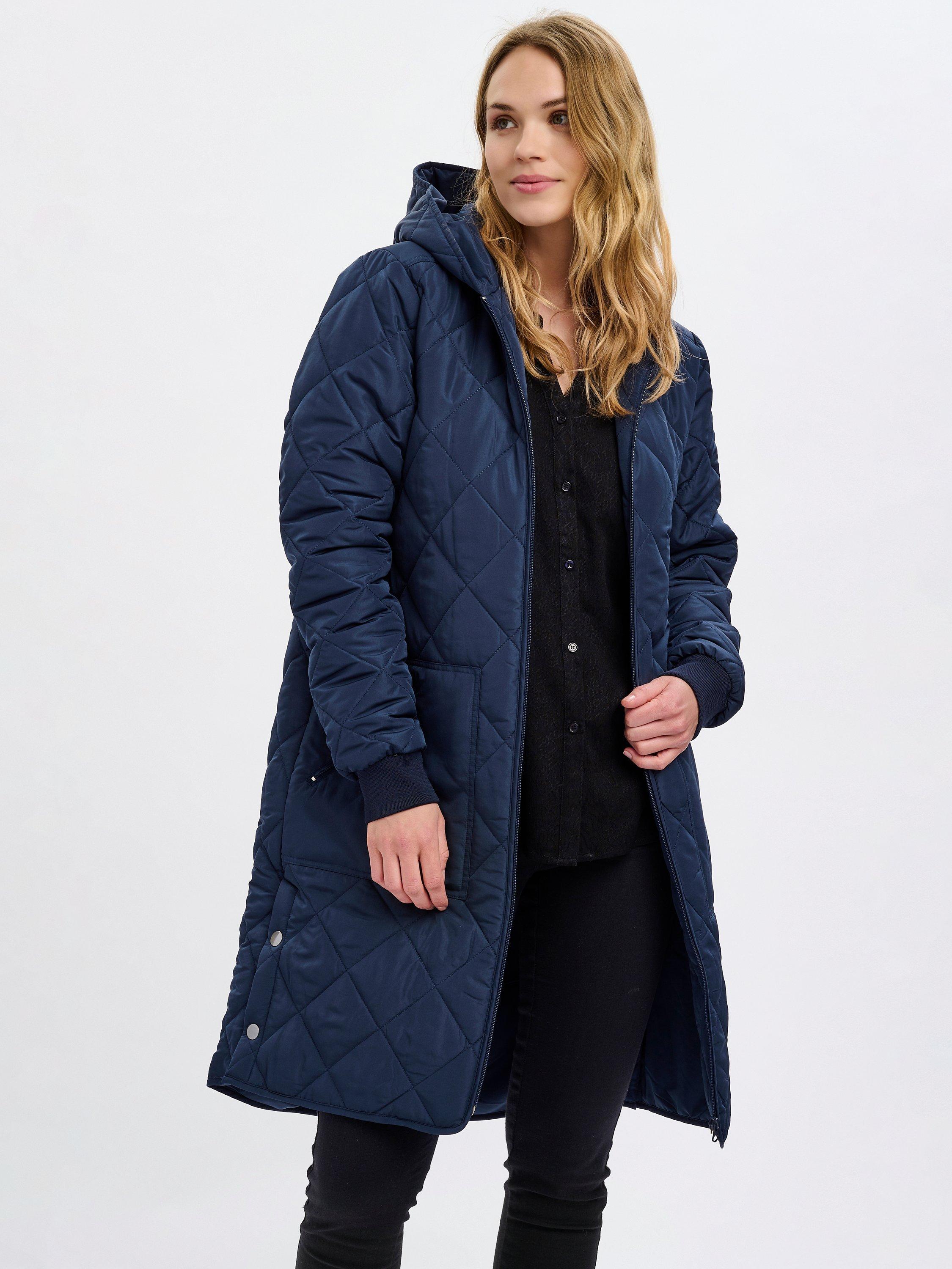 Product image 1 of 6, which shows KAFFE Tilla Quilted Coat, Midnight Marine, XS