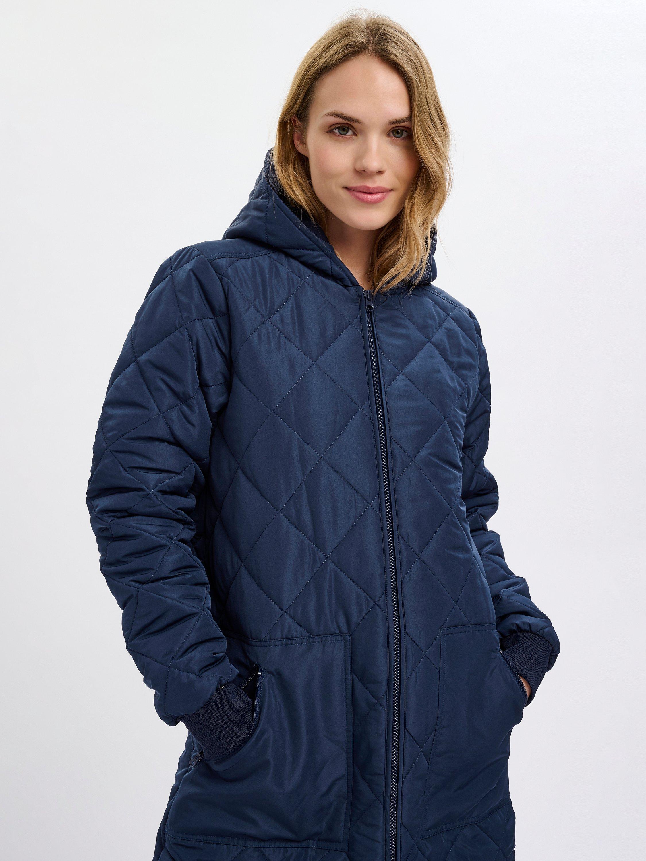 Product image 4 of 6, which shows KAFFE Tilla Quilted Coat, Midnight Marine, XS