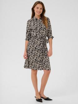 KAFFE Dina Short Sleeve Knee Length Abstract Print Shirt Dress, Black/Multi, Black/Multi