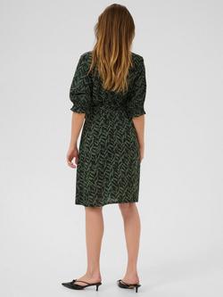 KAFFE Dina Short Sleeve Knee Length Abstract Print Shirt Dress, Black/Multi - view 2, Green/Multi