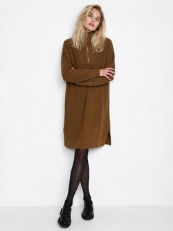 KAFFE Lioa 1/2 Zip Knit Dress, Mid Brown, Mid Brown