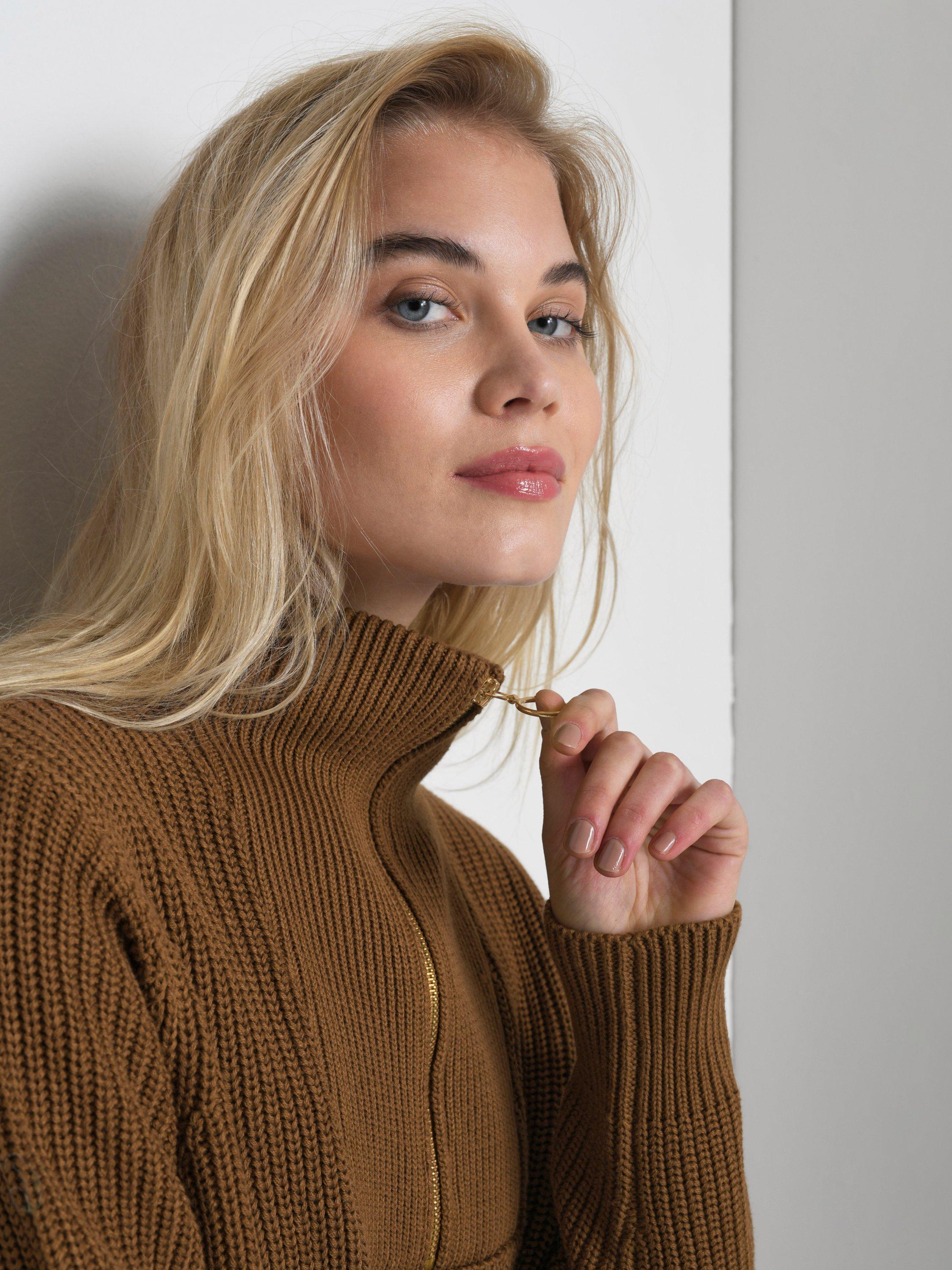 Product image 4 of 6, which shows KAFFE Lioa 1/2 Zip Knit Dress, Mid Brown, XS