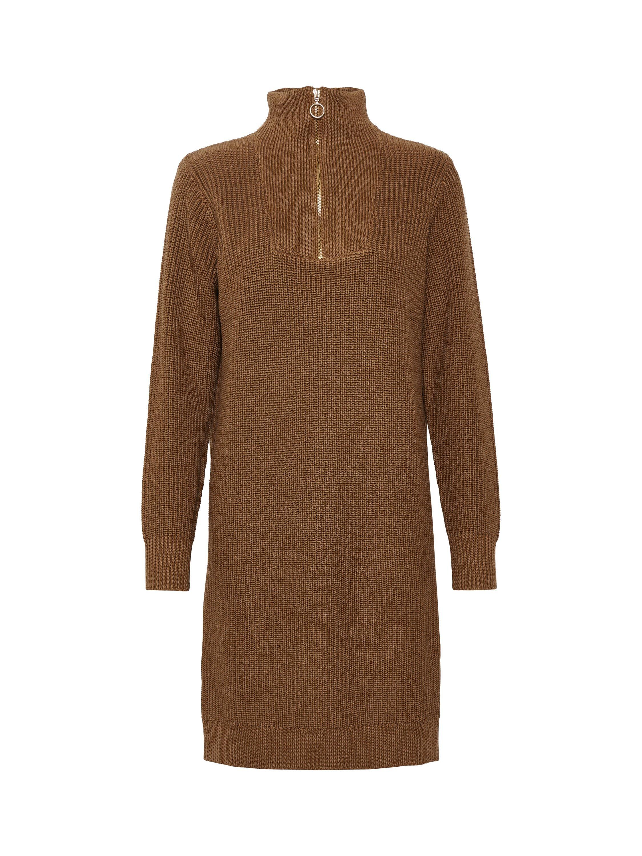 Product image 5 of 6, which shows KAFFE Lioa 1/2 Zip Knit Dress, Mid Brown, XS