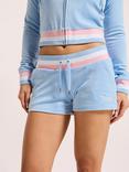 Juicy Couture Stripe Band Velour Booty Shorts, Powder Blue