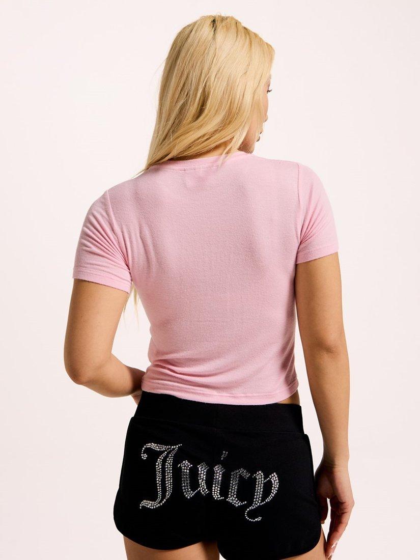 Product image 2 of 4, which shows Juicy Couture Diamante Logo Sheer T-Shirt, Juicy Pink, XS