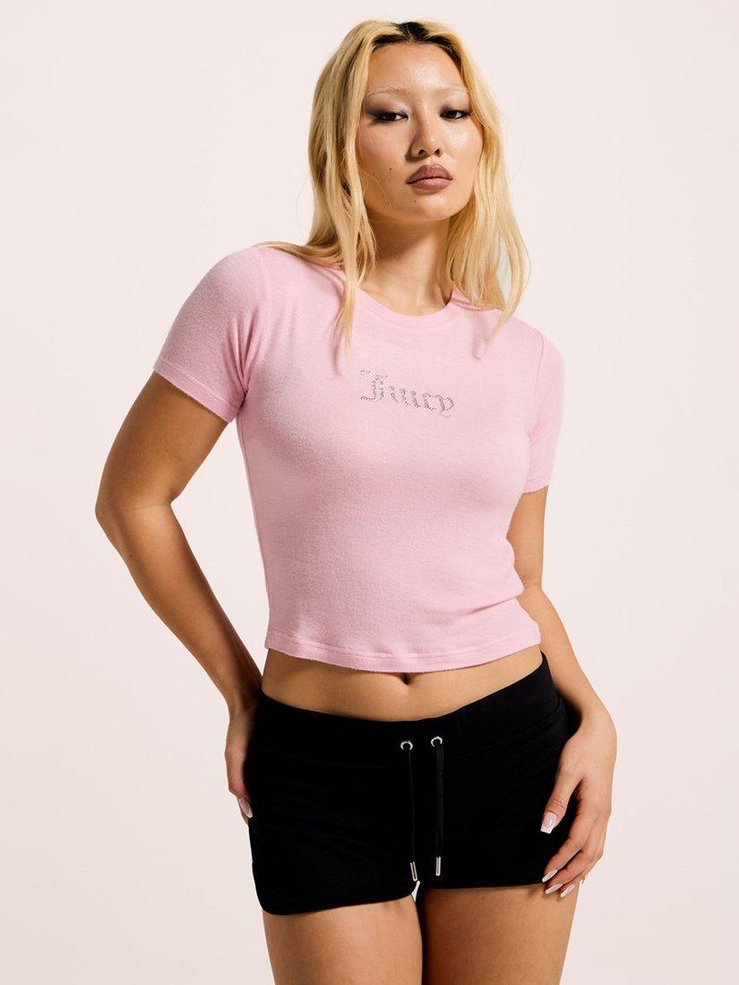 Product image 3 of 4, which shows Juicy Couture Diamante Logo Sheer T-Shirt, Juicy Pink, XS