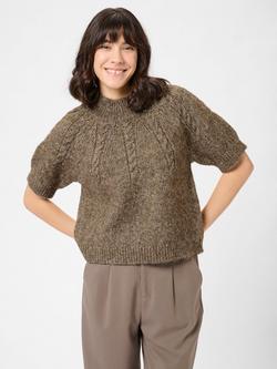 KAFFE Cuba Cable Knit Short Sleeve Jumper, Mid Brown, Mid Brown
