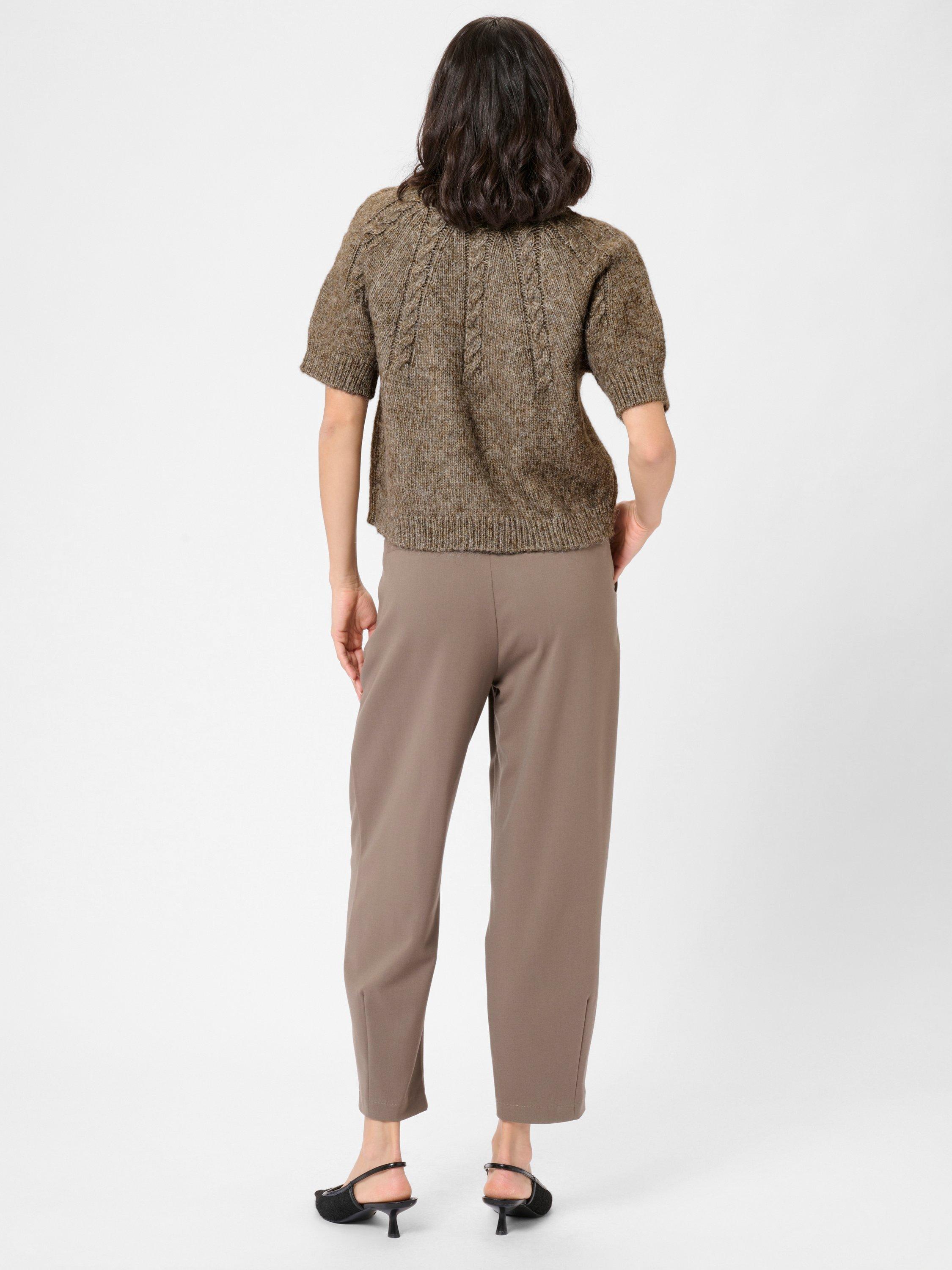 Product image 2 of 6, which shows KAFFE Cuba Cable Knit Short Sleeve Jumper, Mid Brown, XS