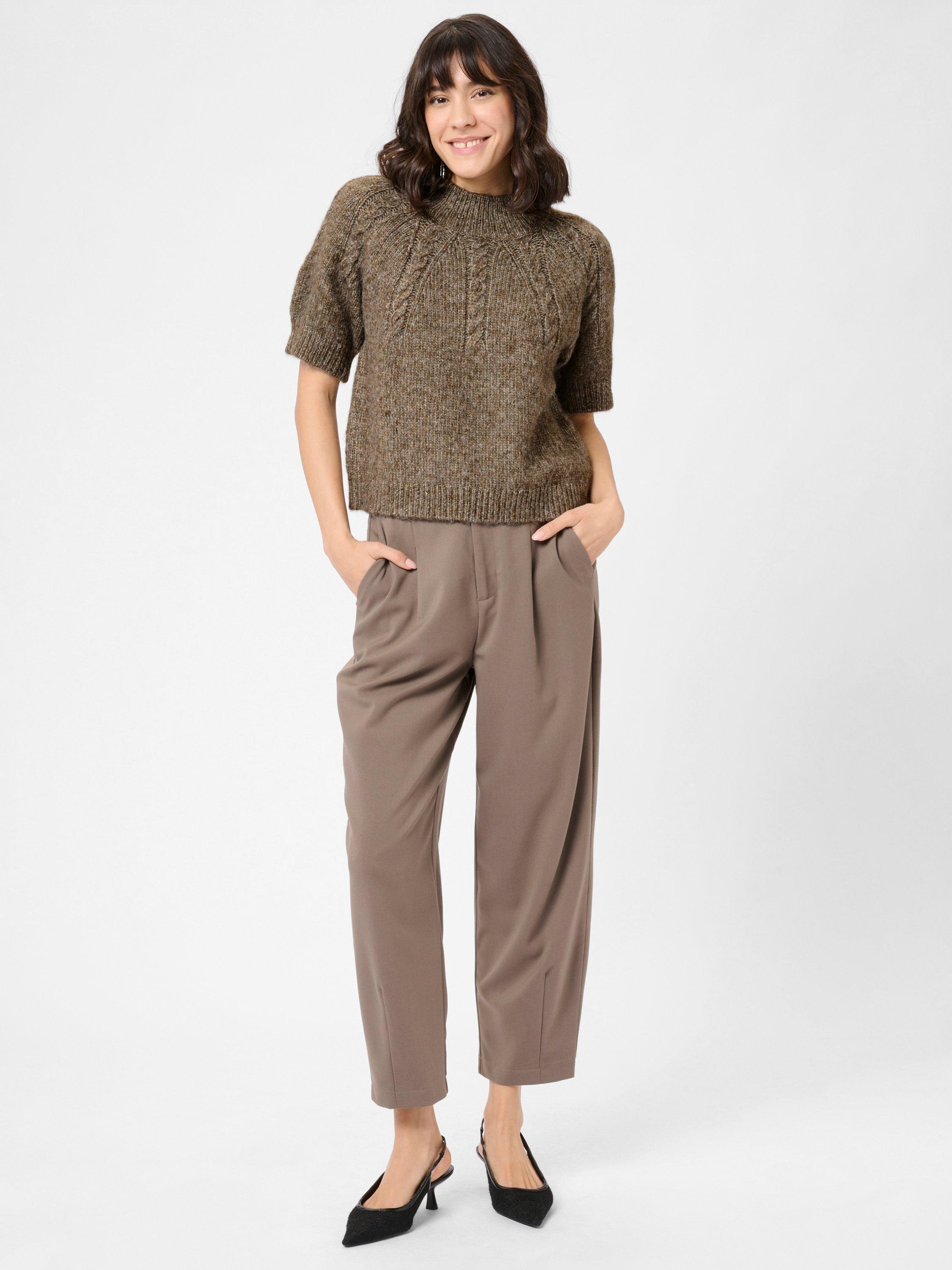 Product image 3 of 6, which shows KAFFE Cuba Cable Knit Short Sleeve Jumper, Mid Brown, XS