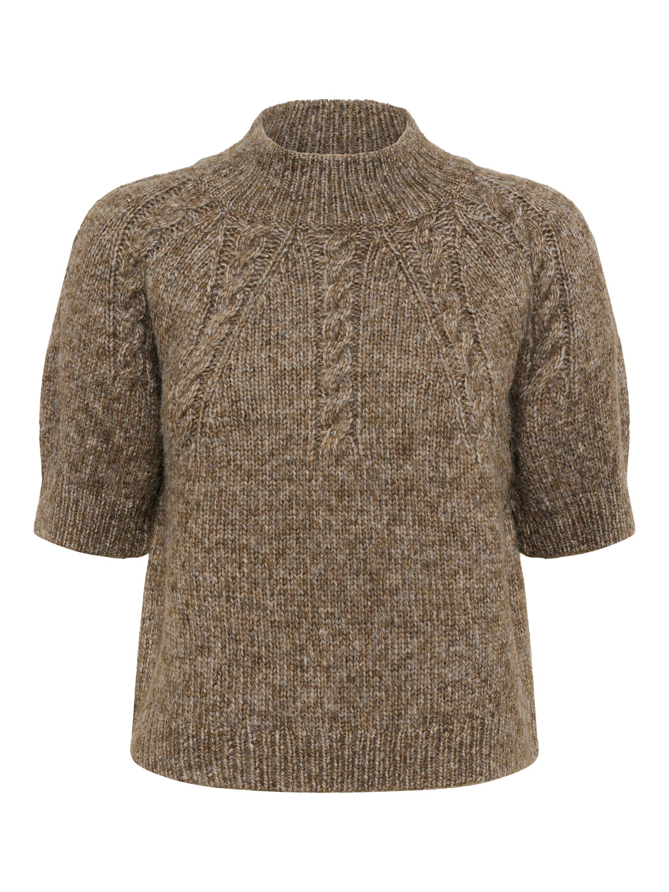 Product image 5 of 6, which shows KAFFE Cuba Cable Knit Short Sleeve Jumper, Mid Brown, XS