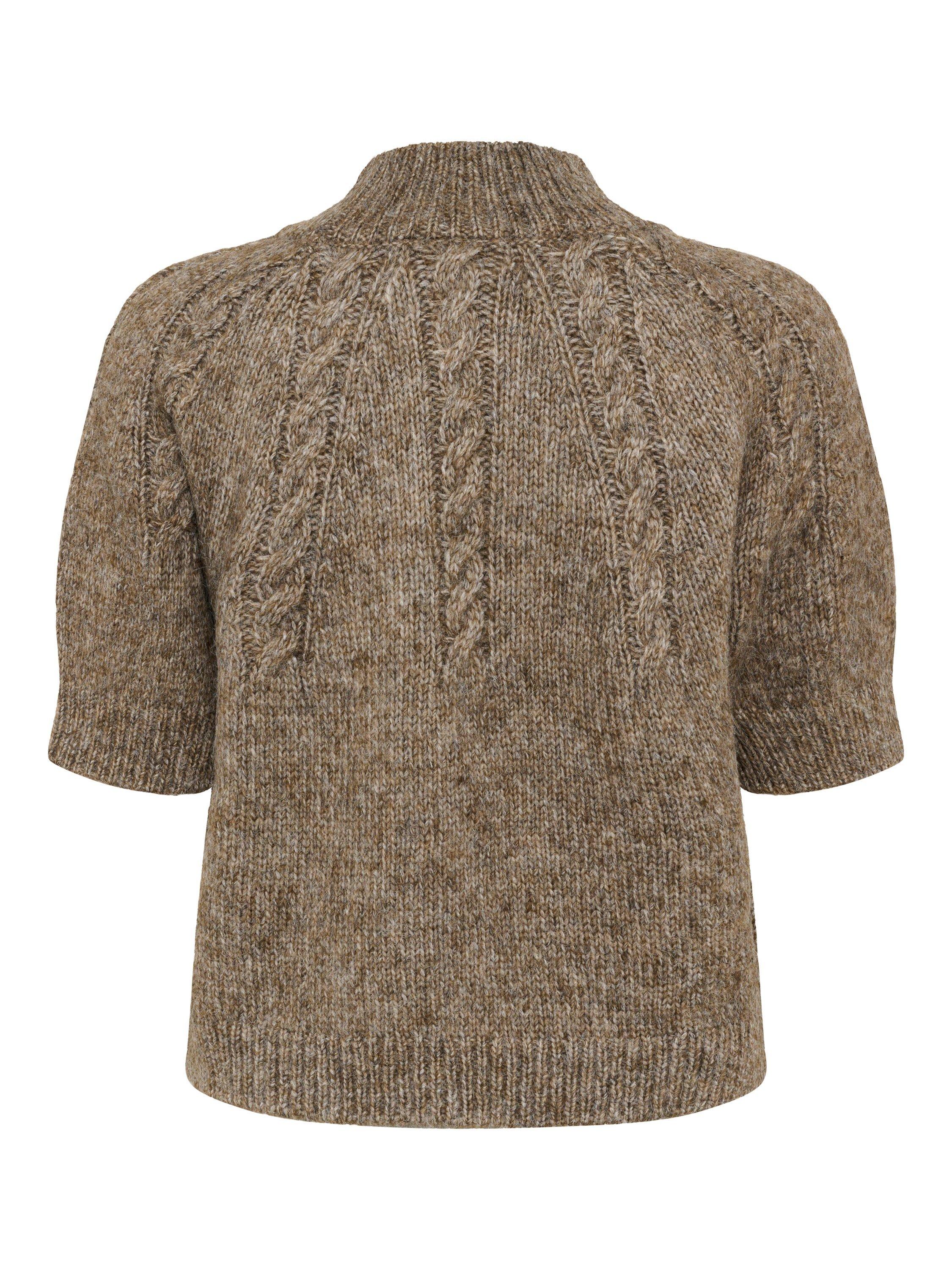Product image 6 of 6, which shows KAFFE Cuba Cable Knit Short Sleeve Jumper, Mid Brown, XS