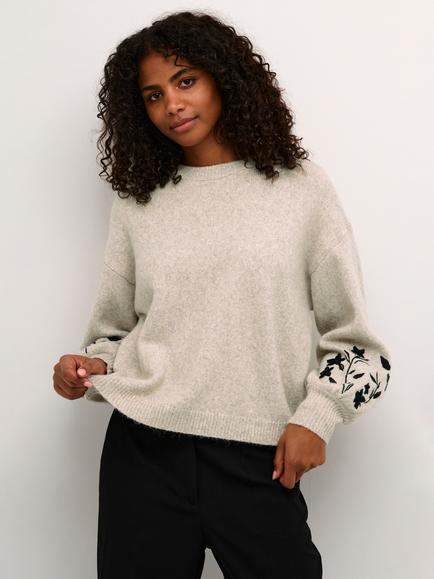 KAFFE Lisette Embellished Sleeve Jumper, Grey/Multi, Grey/Multi