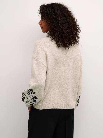 KAFFE Lisette Embellished Sleeve Jumper, Grey/Multi - view 2, Grey/Multi
