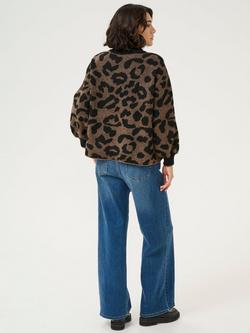 KAFFE KAwilma Animal Print Crew Neck Wool Blend Knit Jumper - view 2, Brown/Multi