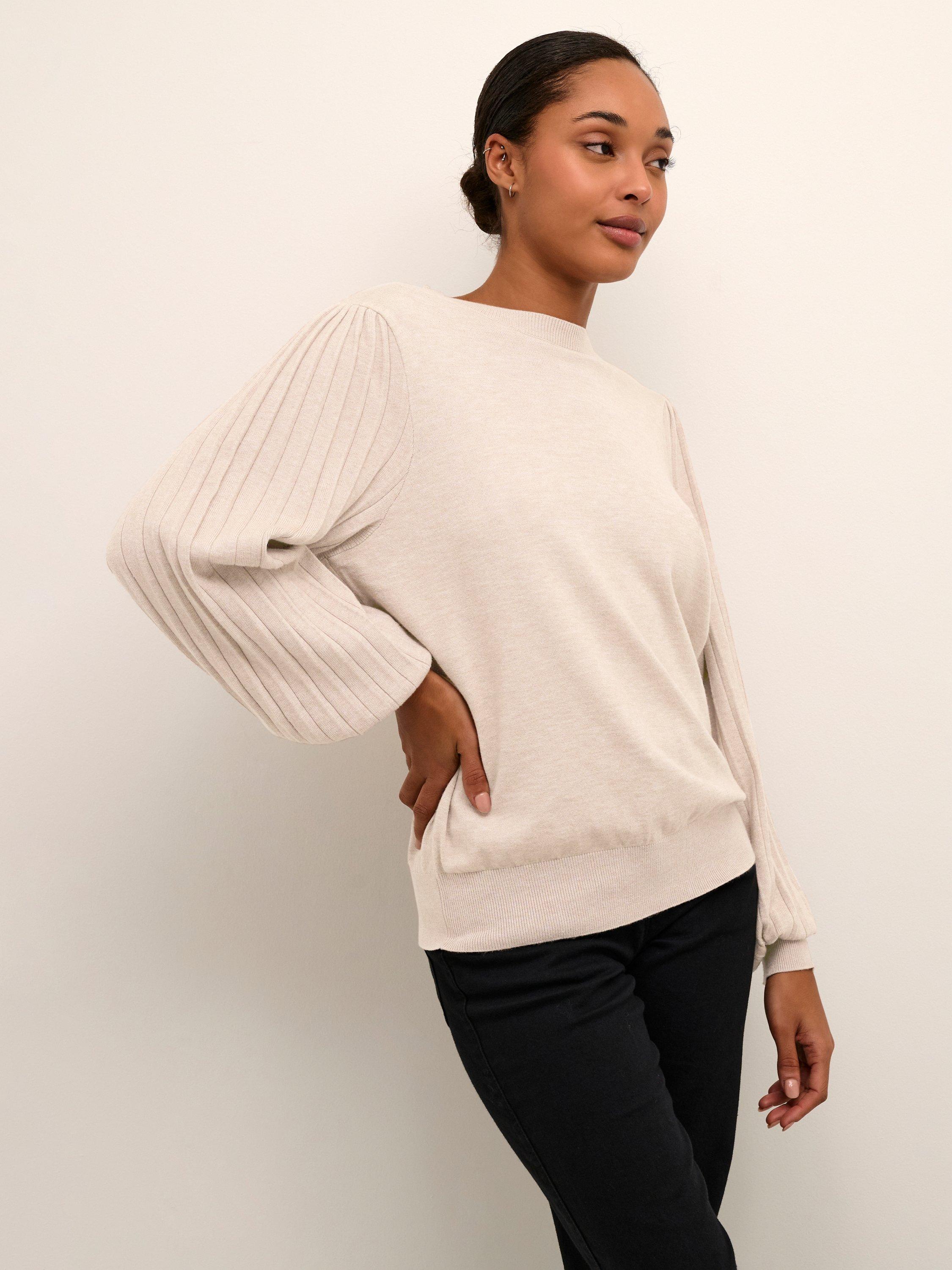 Product image 1 of 6, which shows KAFFE Lone Fine Knit Jumper, Natural Beige, XS