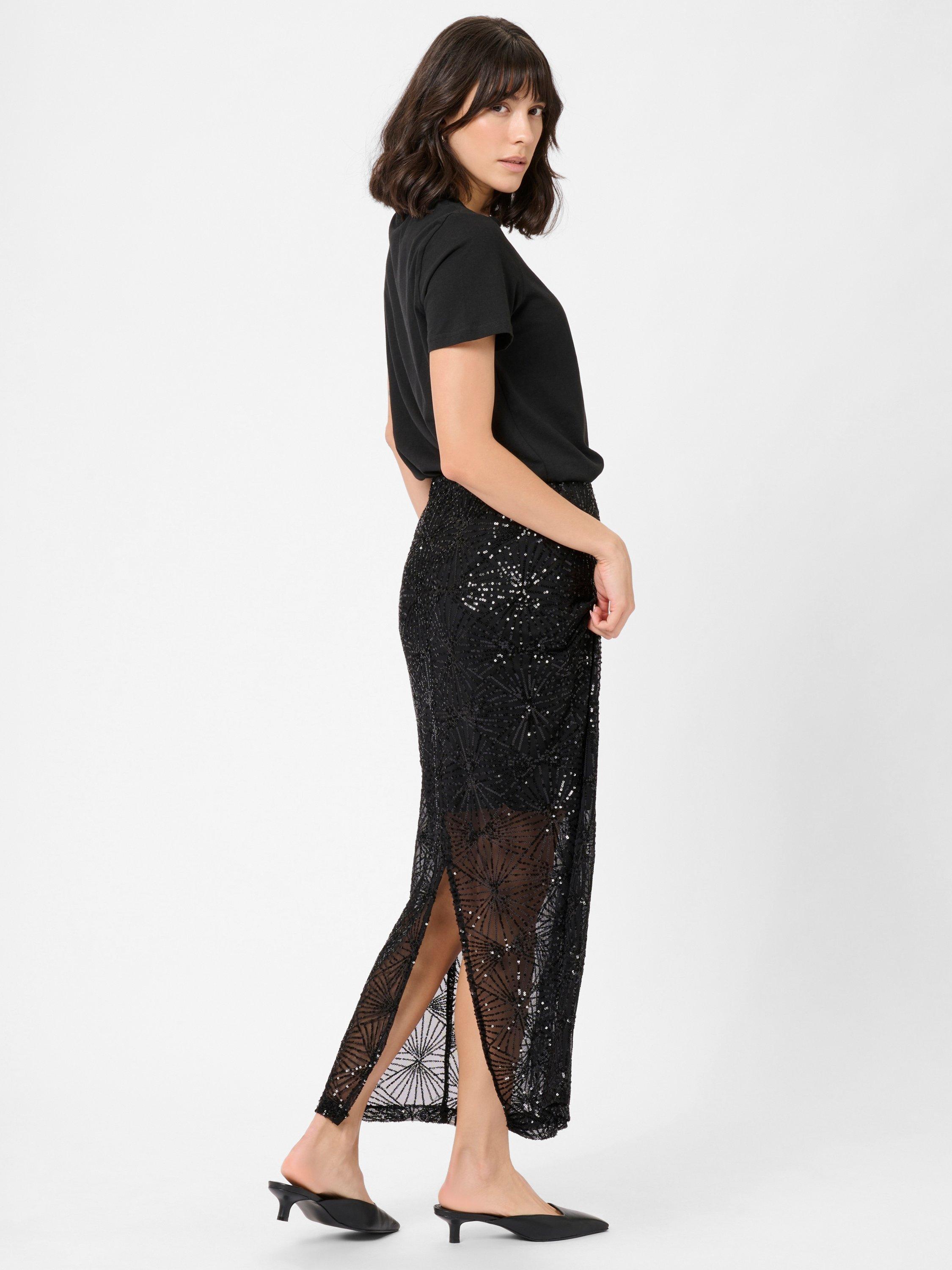 Product image 2 of 6, which shows KAFFE Linna Embellished Straight Maxi Skirt, Black, XS