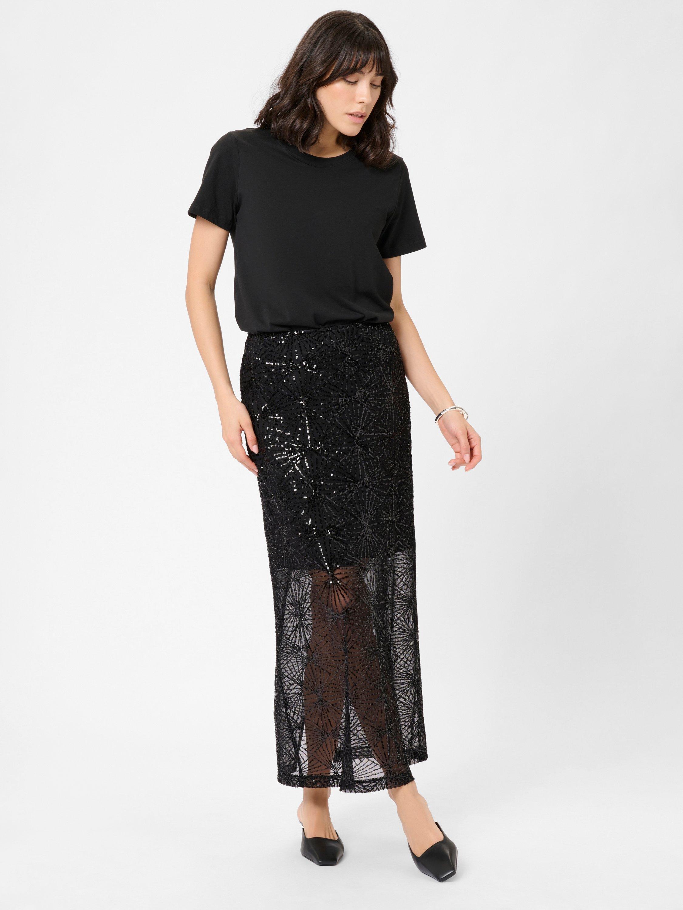 Product image 3 of 6, which shows KAFFE Linna Embellished Straight Maxi Skirt, Black, XS