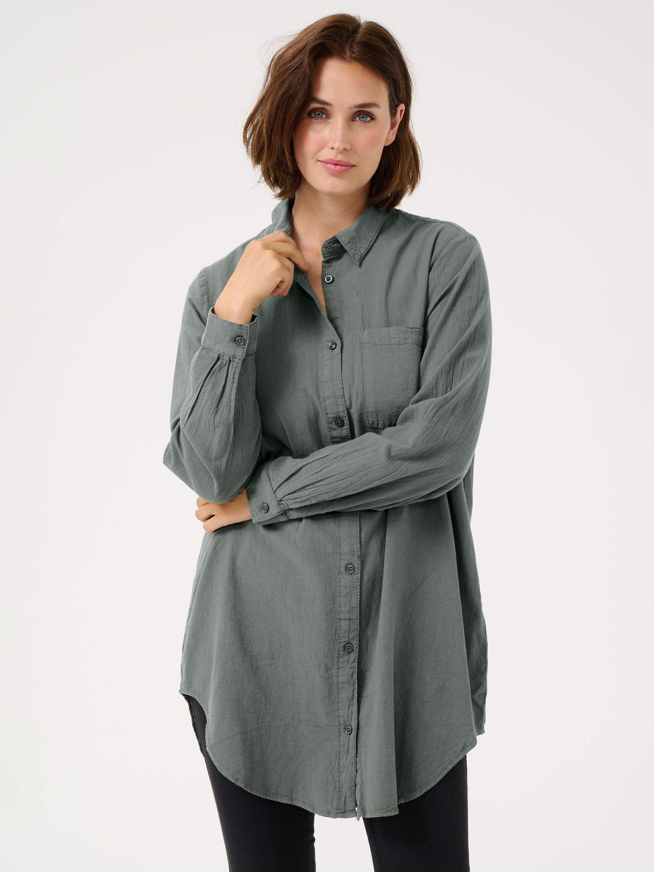 Product image 1 of 6, which shows KAFFE Naya Cotton Shirt, Balsam Green, 8