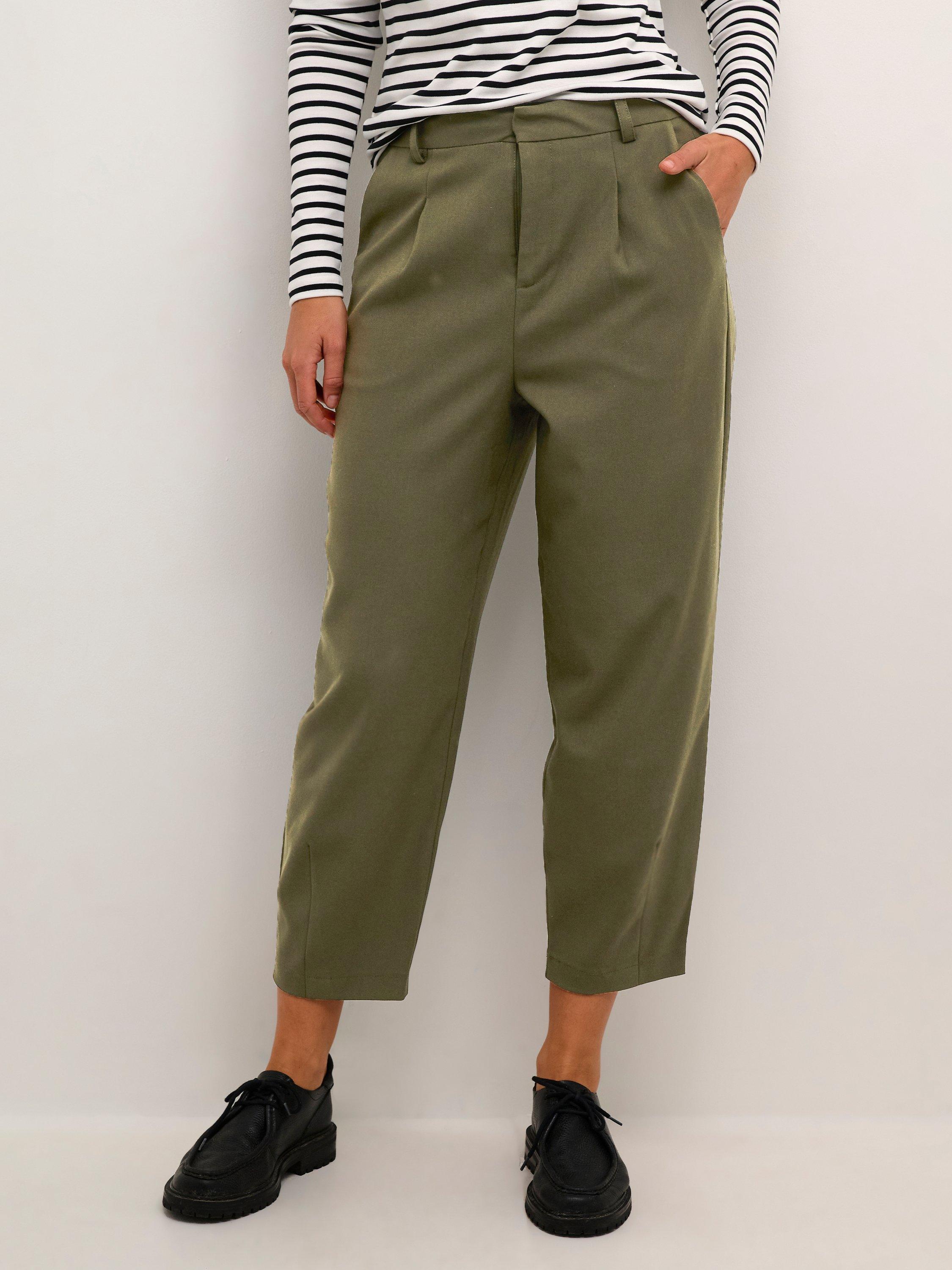 Product image 1 of 6, which shows KAFFE Merle Cropped Trousers, Mid Green, 8