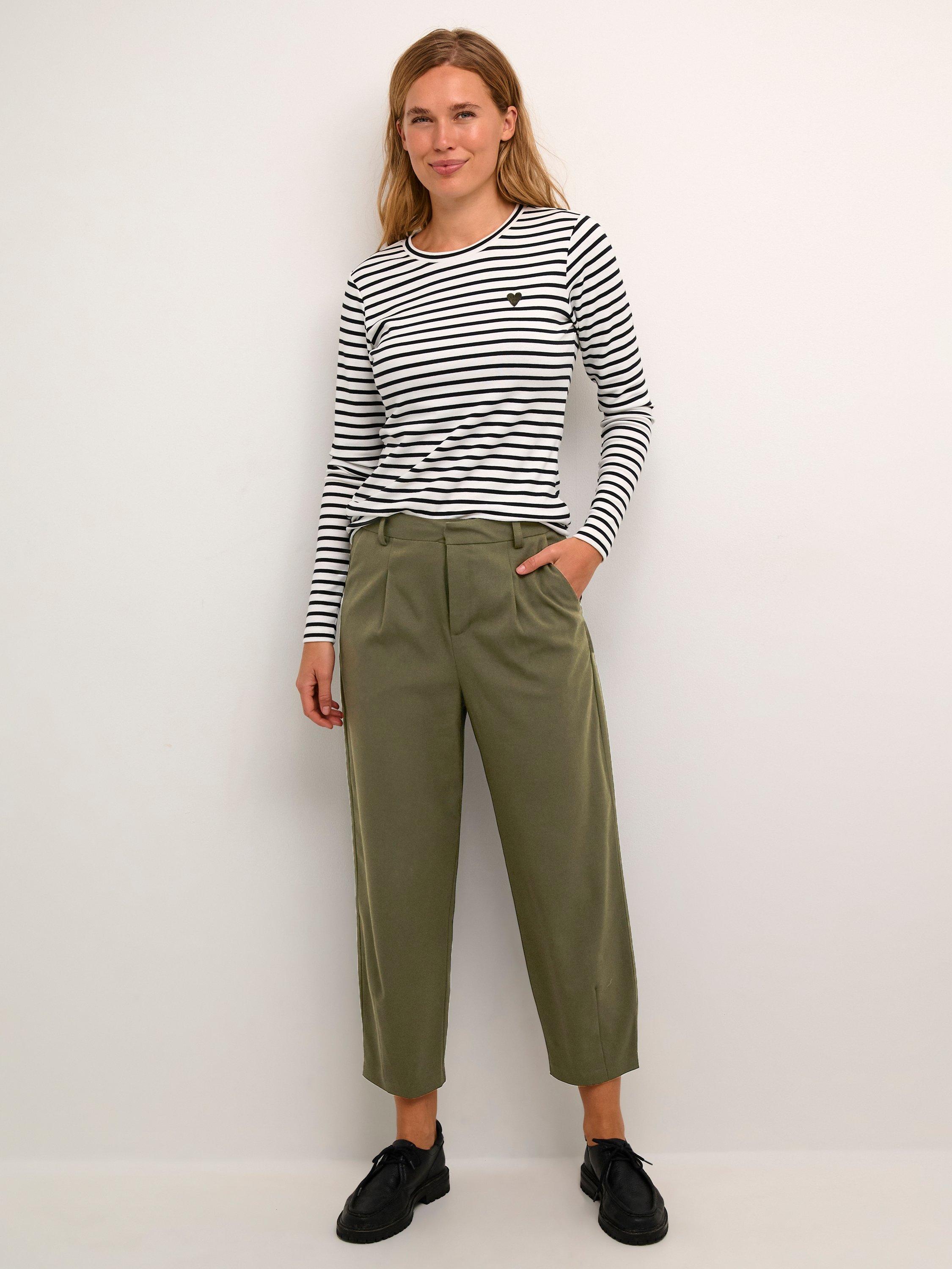 Product image 3 of 6, which shows KAFFE Merle Cropped Trousers, Mid Green, 8