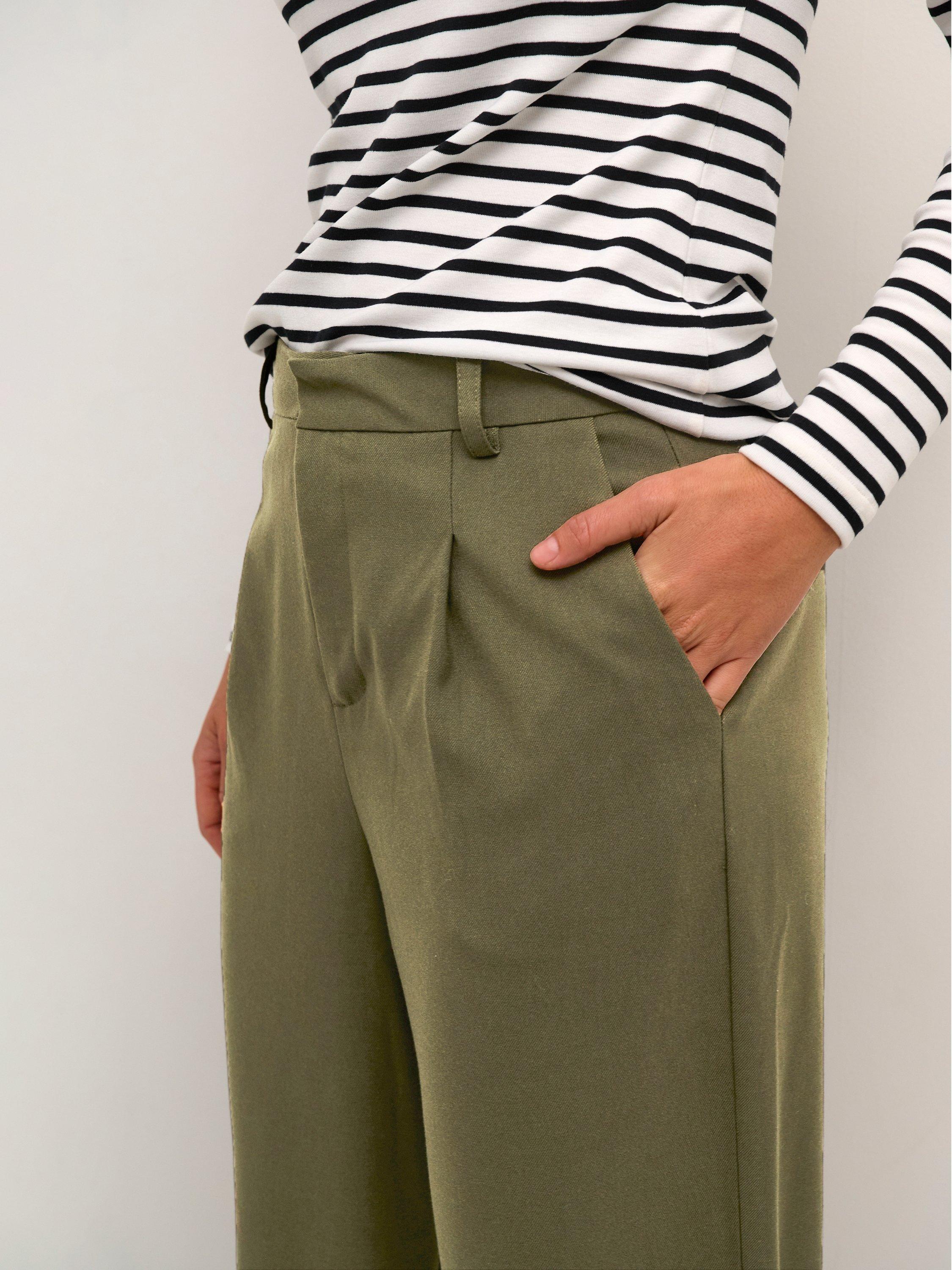 Product image 4 of 6, which shows KAFFE Merle Cropped Trousers, Mid Green, 8