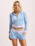 Juicy Couture Stripe Band Cropped Velour Hoodie, Powder Blue