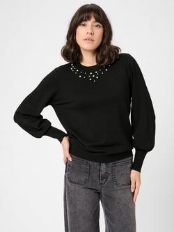 KAFFE Lizza Beaded Neck Jumper, Black, Black