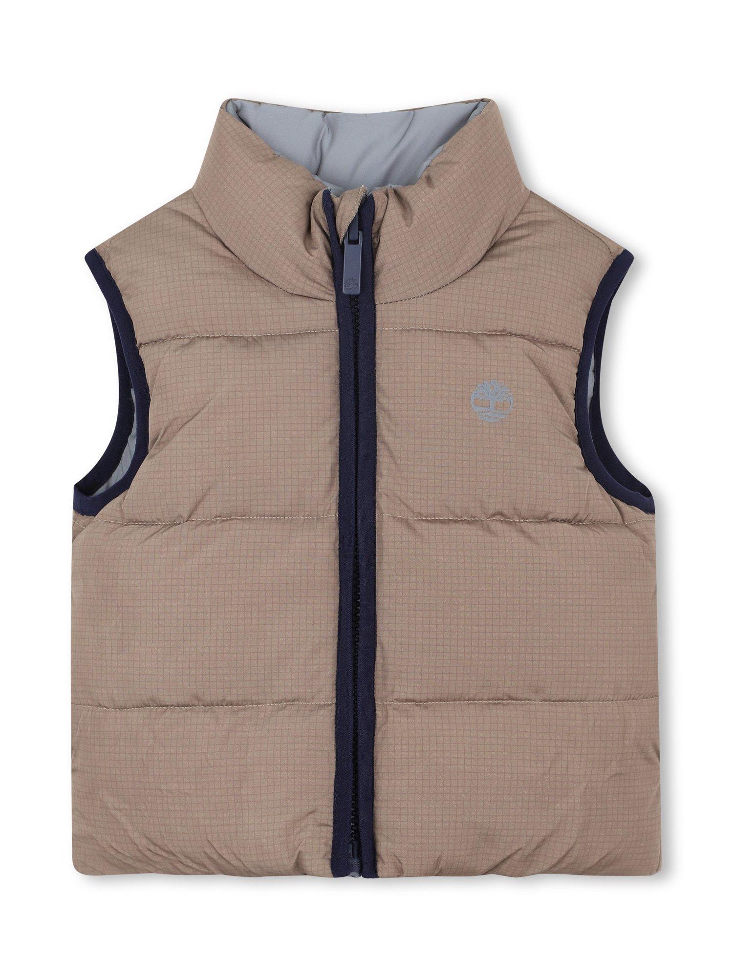 Timberland Kids' Reversible High Neck Puffer Gilet, Khaki
