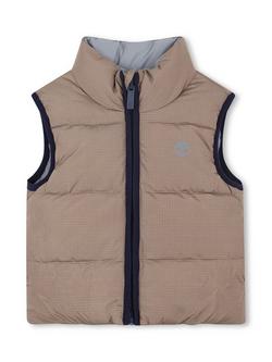 Timberland Kids' Reversible High Neck Puffer Gilet, Khaki, Khaki