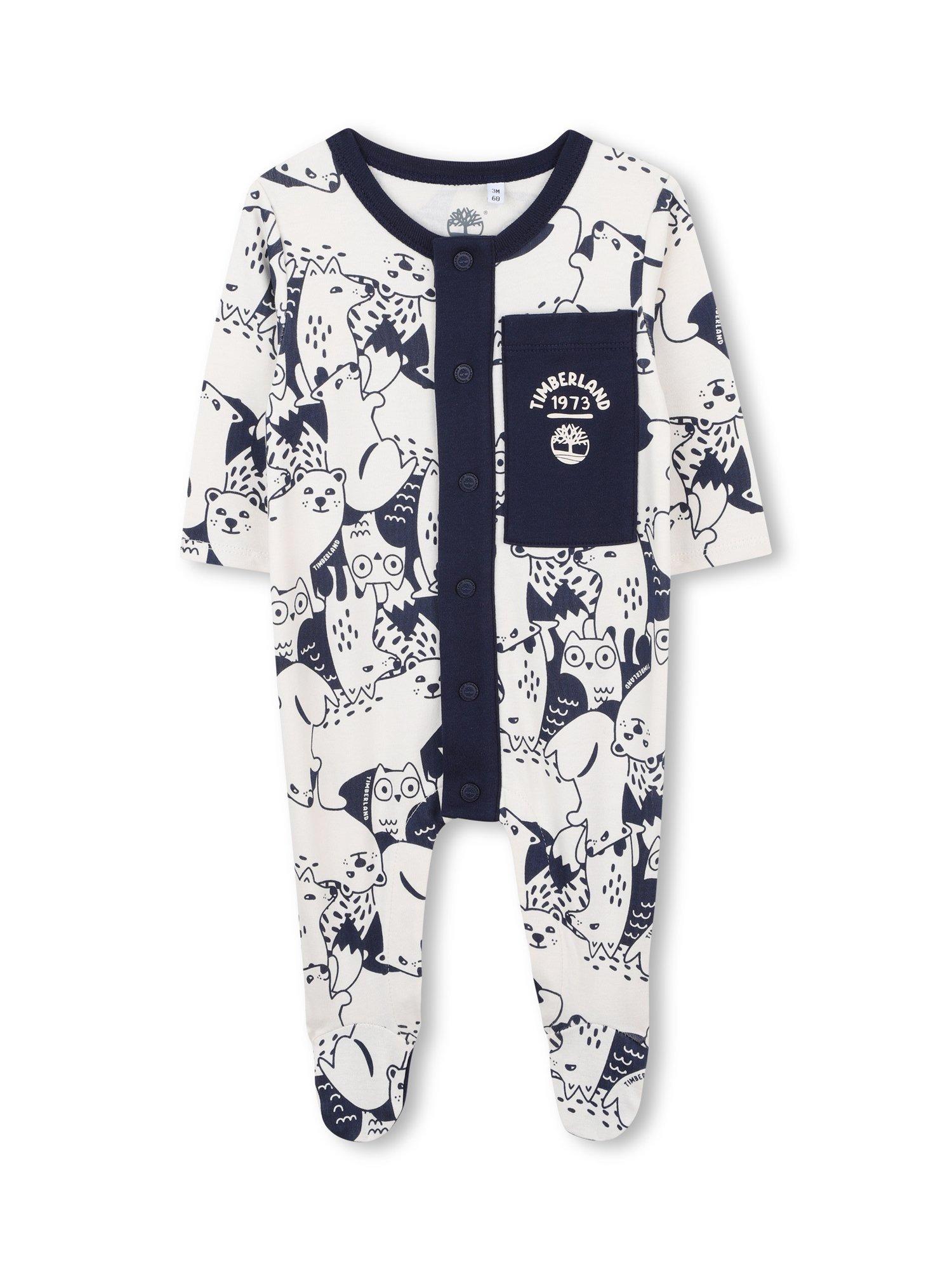 Product image 1 of 2, which shows Timberland Baby Cotton Printed Pyjama Suit, Navy, 3 months