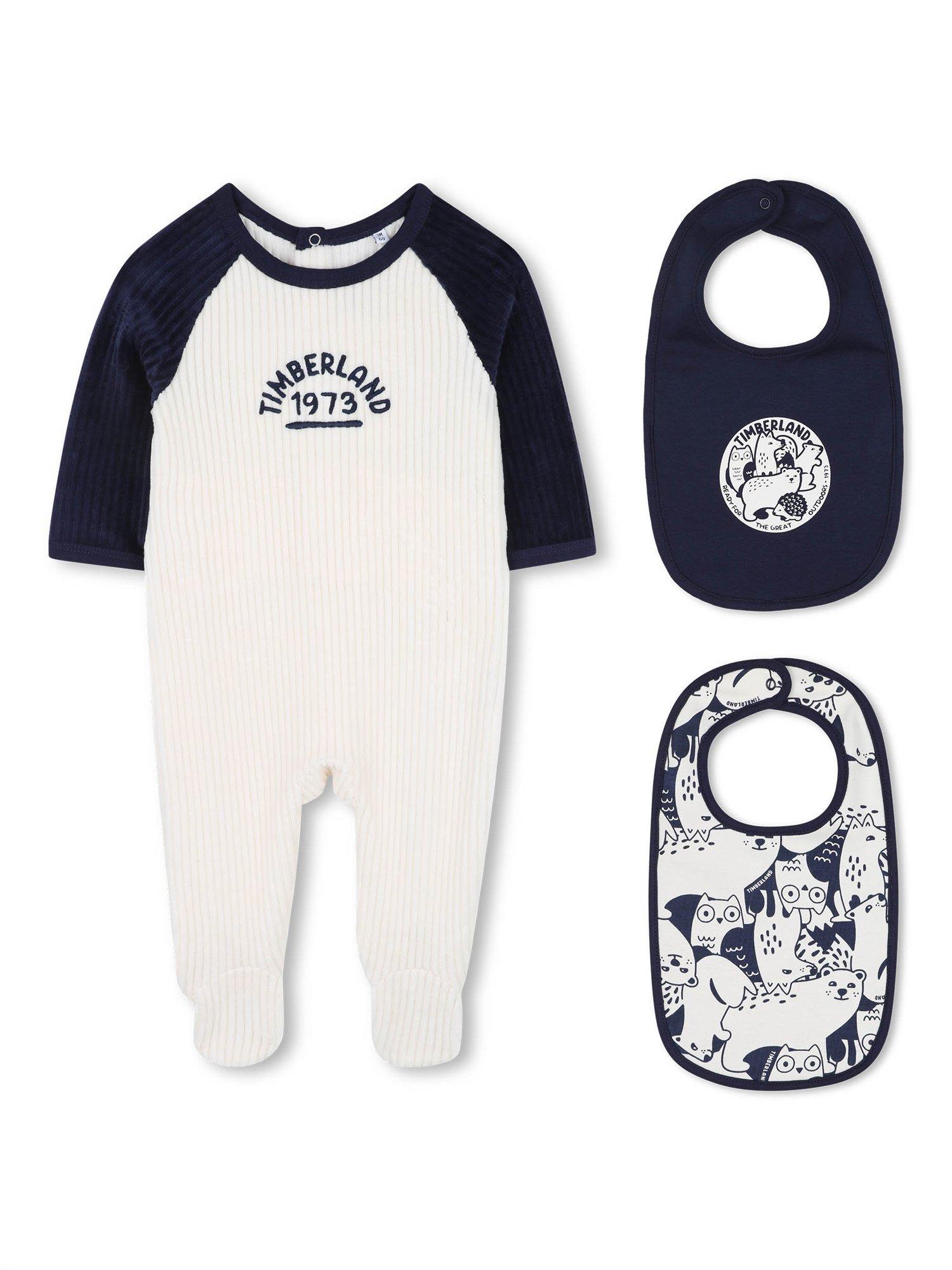 Product image 1 of 2, which shows Timberland Baby Sleepsuit and Bibs Set, Ivory, 3 months