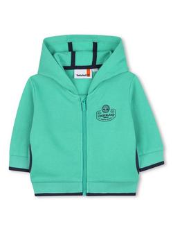 Timberland Kids' Cotton Blend Hooded Cardigan, Water Garden, Water Garden