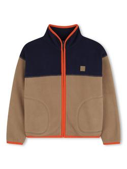 Timberland Kids' Cotton Blend Hooded Cardigan, Khaki, Khaki