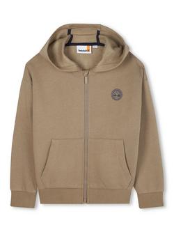 Timberland Kids' Cotton Blend Zipped Hoodie, Khaki