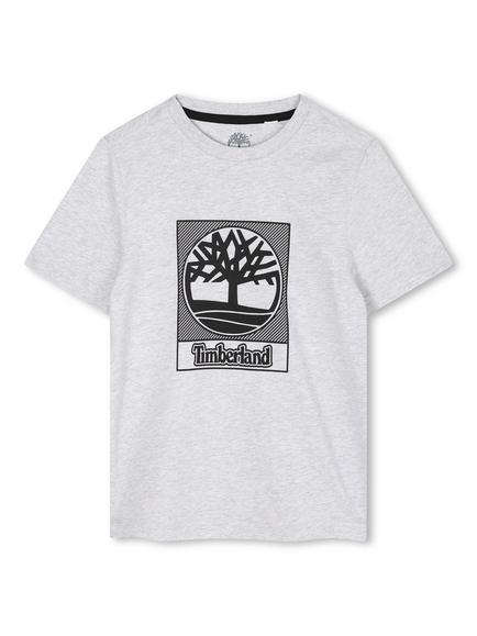 Timberland Kids' Cotton Blend Short Sleeved Logo Graphic T-Shirt, Chine Grey