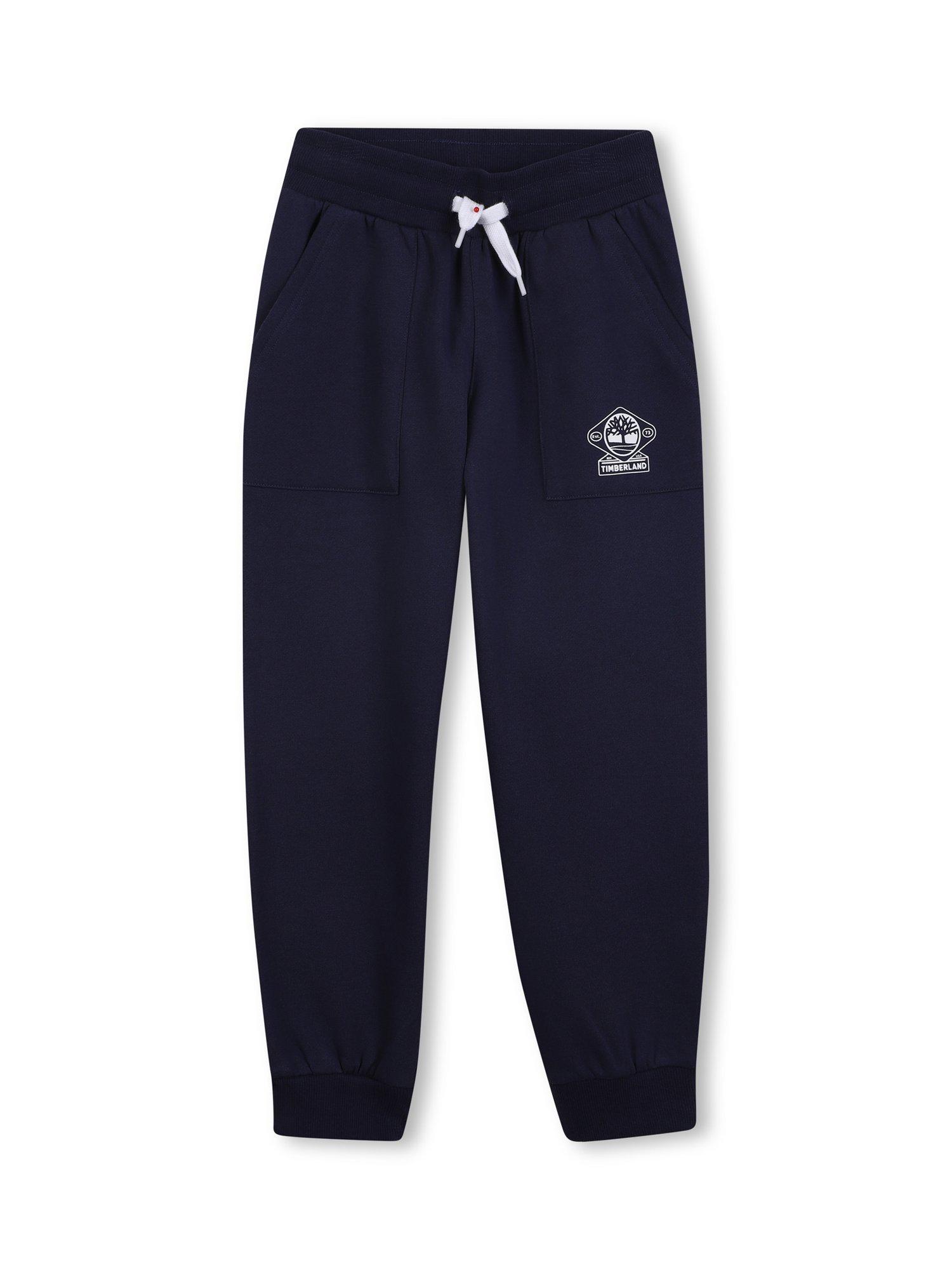Product image 1 of 2, which shows Timberland Kids' Cotton Blend Drawstring Jogging Bottoms, Navy, 4 years