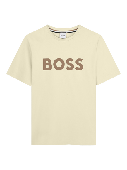BOSS Kids' Short Sleeve Logo T-Shirt, Sand, Sand