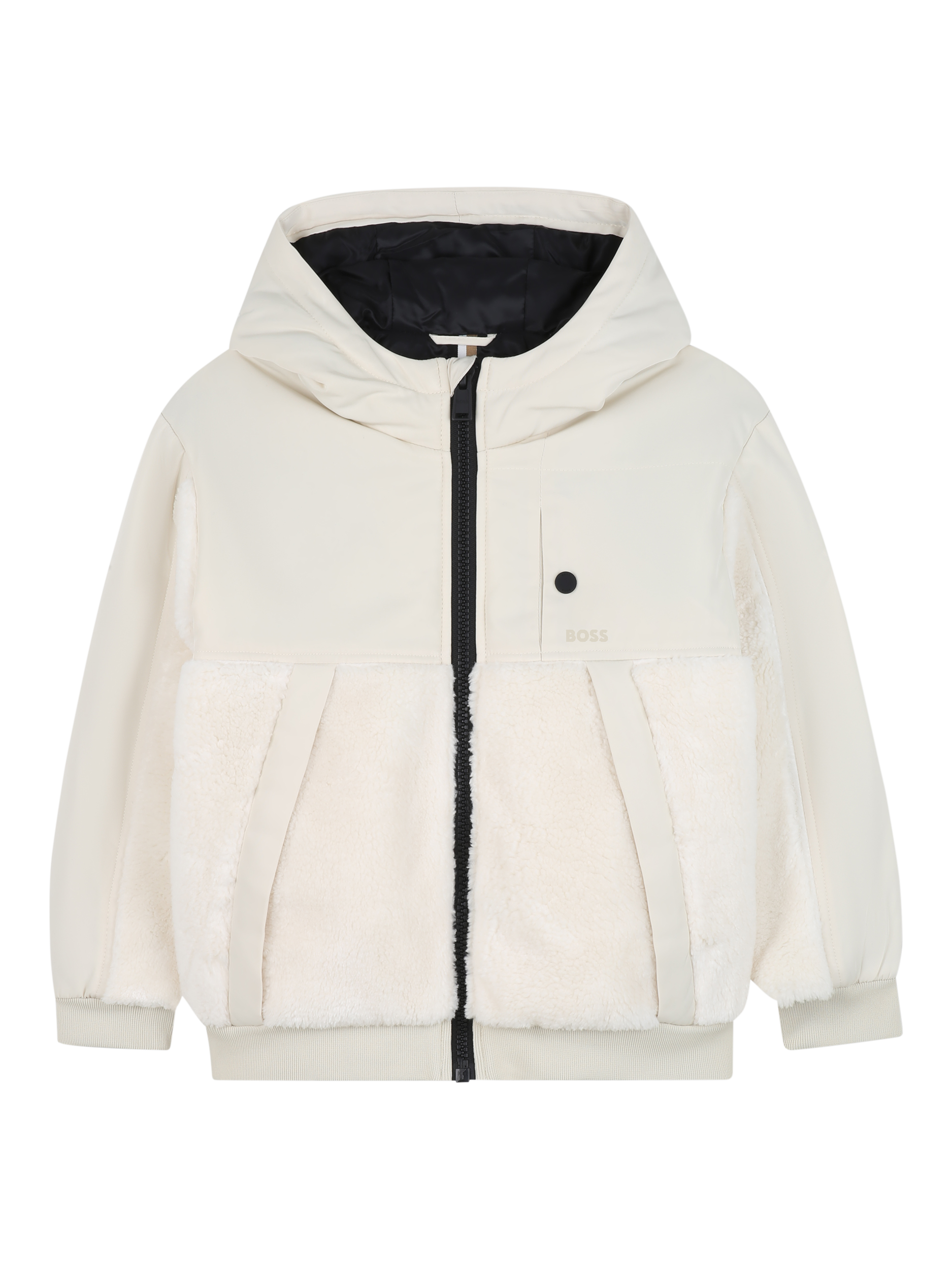 Product image 1 of 2, which shows HUGO BOSS Kids' Quilted Hooded Jacket, Sand, 4 years