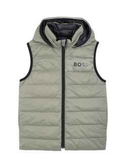 HUGO BOSS Kids' Reversible Hooded Puffer Gilet, Green, Green