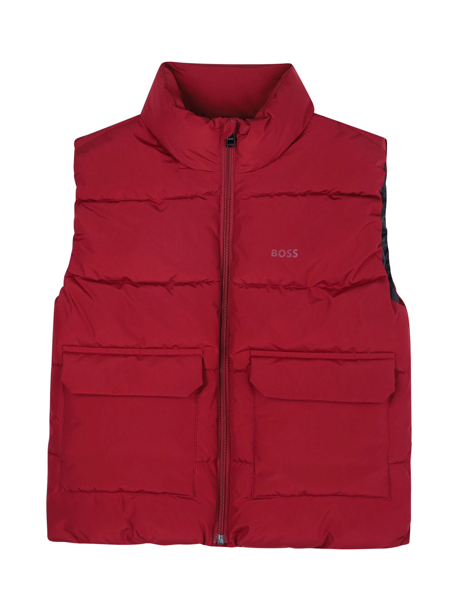Product image 1 of 2, which shows HUGO BOSS Kids' Padded Logo Gilet, Dark Red, 4 years